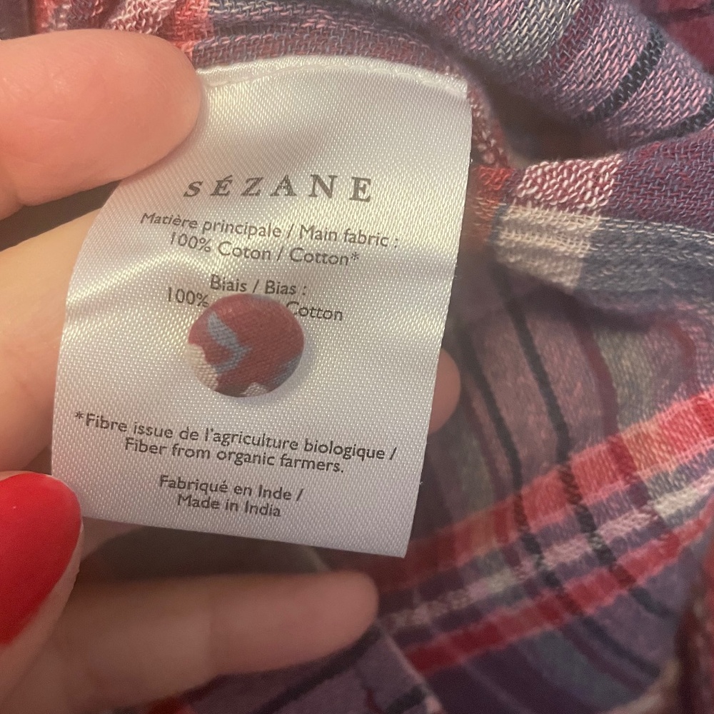 Sezane Pink and Purple Plaid Ruffled Blouse - Picture 4 of 5